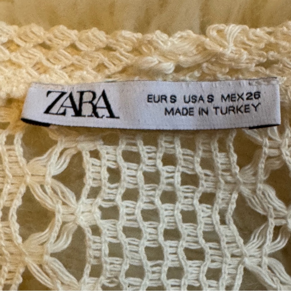Zara Cream Open Knit Crochet Sweater | Cropped Boho Pullover - S - Picture 5 of 5